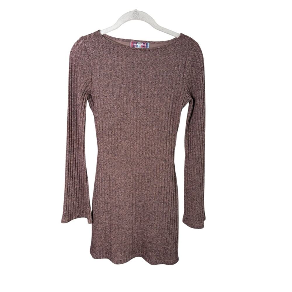 Urban Outfitters Brown Metallic Ribbed Mini Dress Back Cutout Size Small